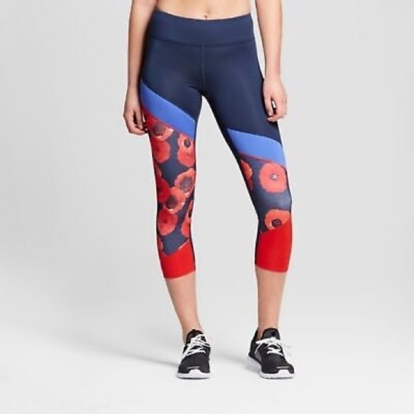 JoyLab Poppy Blue Red Tights Cropped Women’s Size Medium Great Condition - Picture 1 of 10